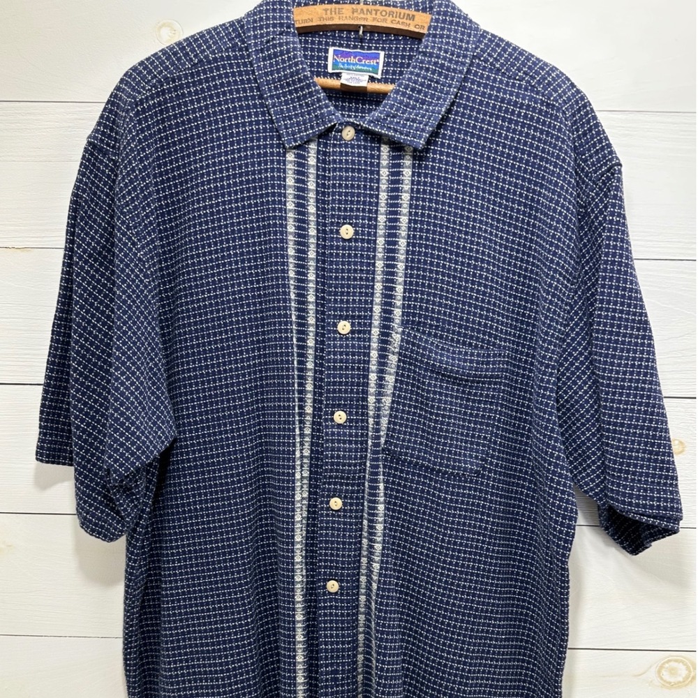 Vtg NorthCrest Button Up Shirt Mens XXLT Navy Blue Excellent Textured Cotton St